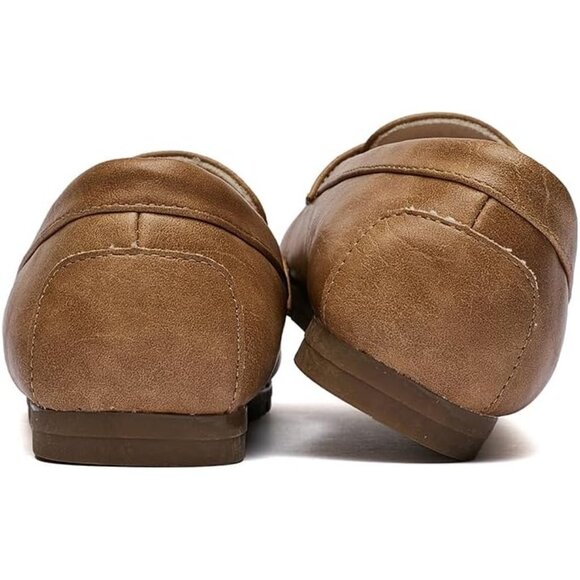 Women Khaki Polyurethane Accent Buckle Leisure Slip On Walking Flats Shoes - Picture 6 of 9